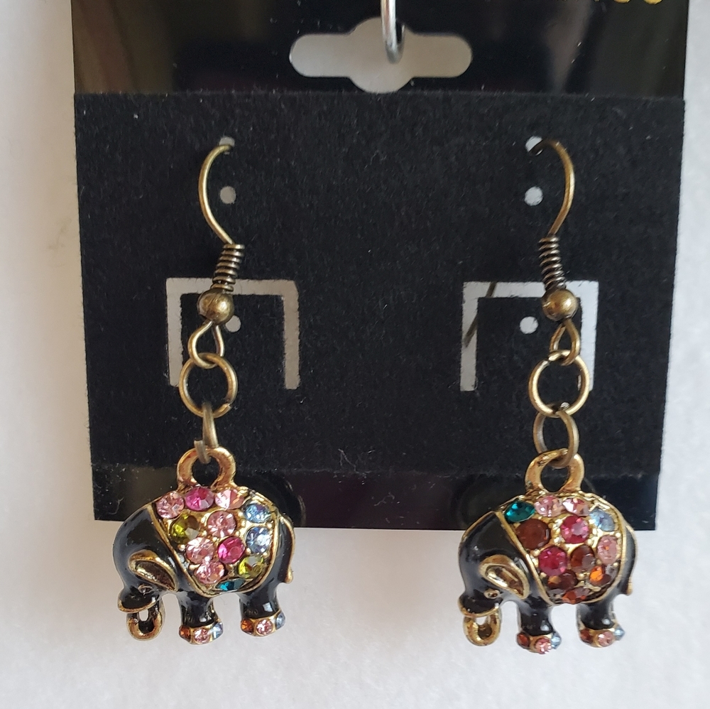 Womens elephant hook earrings with rhinestones